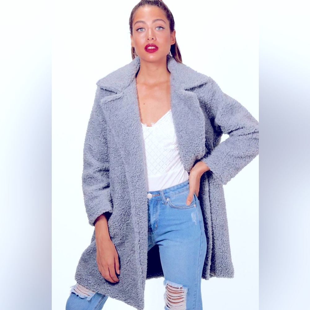 Coffee Shop New York Pocket Side Teddy Coat Dark Sky Color (Blue and Grey) L.